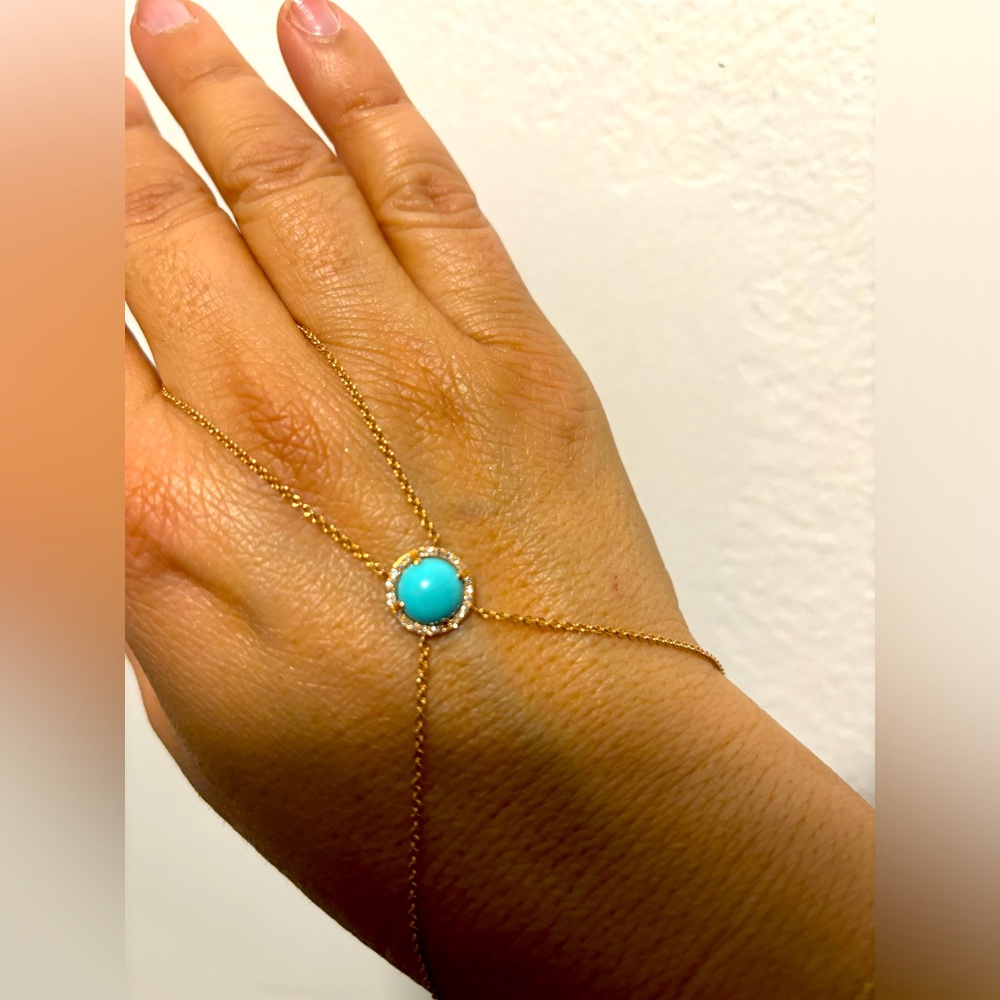 14 karat rose gold Finger Bracelet Ring. Wrist to finger Ring with Real Diamonds - Picture 2 of 5